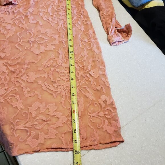 Sundance Womens Embroidered Trellis Dress Sz 8 Pink 100% Silk Sheer Boho Shift - Picture 7 of 10